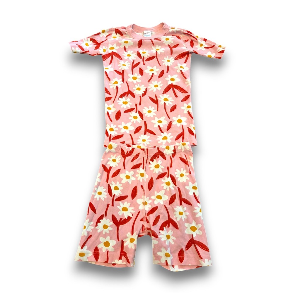 Hanna Andersson Pink Floral Short Sleeve Pajamas Set Girls 140 US 10